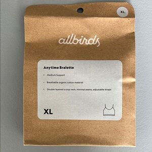 New Allbirds Anytime Bralette Light Grey Size XL